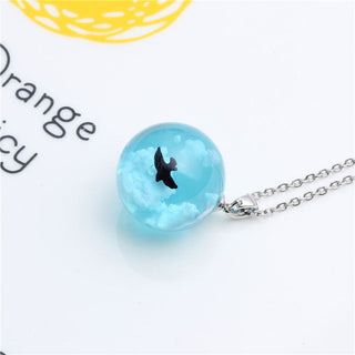 Chic Transparent Resin Rould Ball Moon Pendant Necklace Women Blue Sky White Cloud Chain Necklace Fashion Jewelry Gifts for Girl ALODIA STORE