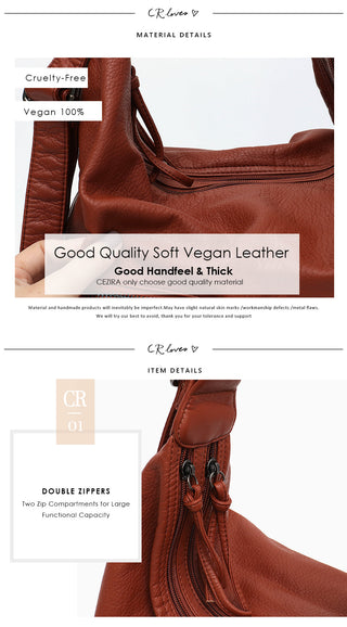 CEZIRA Large Soft Casual Women Bags Functional Girl School Backpack PU Leather Bag Ladies Multi Pockets Messenger&amp;Shoulder Bag ALODIA STORE