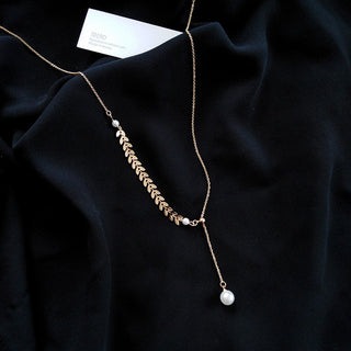 women geometry necklace, pearl asymmetry of fashionable, metal, aureate bowknot, collarbone chain necklace fashion ALODIA STORE