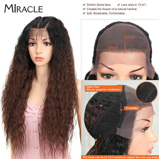 13*4 Synthetic Lace Front Wig Curly Afro Wigs Cosplay Wig Ombre Blonde Lace Front Wig For Women 30Inch Natural Wigs Miracle Hair ALODIA STORE