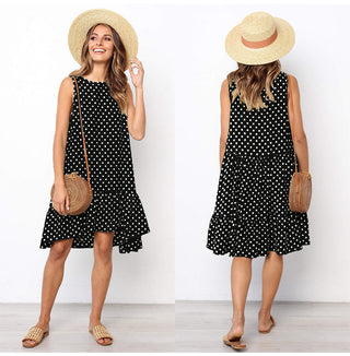 Summer dress Polka Dot Sleeveless Beach Mini Dress ALODIA STORE