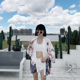 Haori Yukata Men Korean Samurai Japanese Kimono Traditional Clothing Vintage Crane Anime Kimono Beach Girls Cosplay Dress Shirts ALODIA STORE