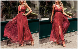 BerryGo Strap striped mesh lace split women dress Sexy deep v neck backless maxi dress Autumn winter long party dress vestidos ALODIA STORE