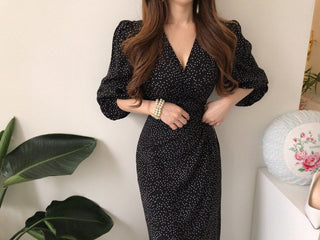 Sundress Elegant Spring Summer Commuter Black V-Neck Women's Dress Korean Clothing Vintage One Piece Bandage Dress Femme Robe ALODIA STORE