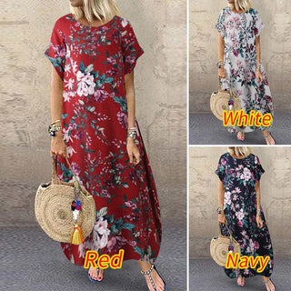 ZANZEA 2023 Fashion Summer Beach Dress Women's Printed Sundress Casual Short Sleeve Maxi Vestidos Female Floral Robe Oversized ALODIA STORE