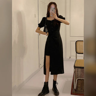 French Elegant Dress Women 2020 Autumn Casual Gothic Square Collar Puff Sleeve Chic Vintage Party Dress One-Piece Dress Korean ALODIA STORE