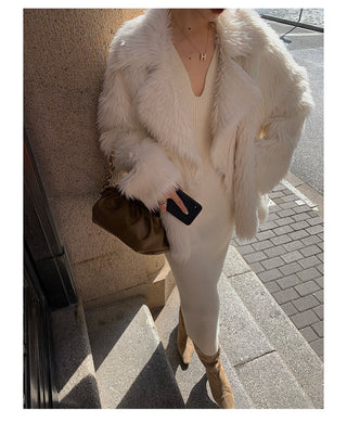 Elegant Long White Knitting Dress Women Winter V-Neck Long ALODIA STORE