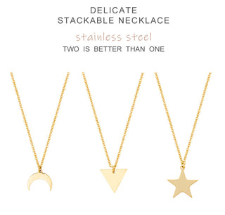 Wild&amp;Free Gold Plated Triangle Moon Star Pendant Necklace For Women Girls Short Geometric Charm Necklace ladies gift ALODIA STORE