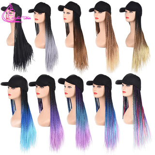 Box Braids Baseball Cap Wig 24inch Long Synthetic Braid Wigs Hat with Braiding Hair Extensions For Black Women Adjustable Size ALODIA STORE