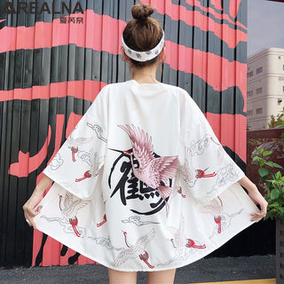 Haori Yukata Men Korean Samurai Japanese Kimono Traditional Clothing Vintage Crane Anime Kimono Beach Girls Cosplay Dress Shirts ALODIA STORE