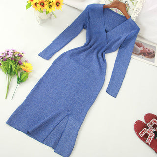YuooMuoo Ins Fashion Shining V Neck Knitted Dress Women ALODIA STORE