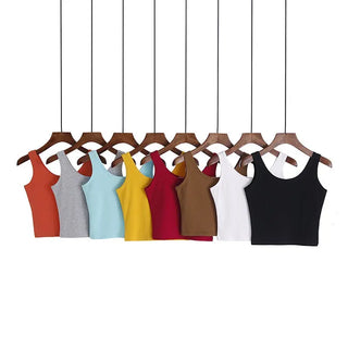Summer Slim Solid Color Short Top Sexy Sleeveless U Croptops Women Tank Tops White Cotton Tops Vest For Ladies ALODIA STORE