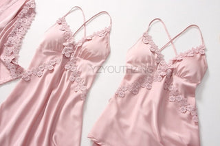 5PCS Robe Suit Satin Women Nightwear Lace Kimono Gown Bridal Wedding Bathrobe Set Sexy Pajamas V-Neck Sleepwear Lounge Lingerie ALODIA STORE