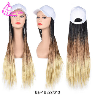 Box Braids Baseball Cap Wig 24inch Long Synthetic Braid Wigs Hat with Braiding Hair Extensions For Black Women Adjustable Size ALODIA STORE
