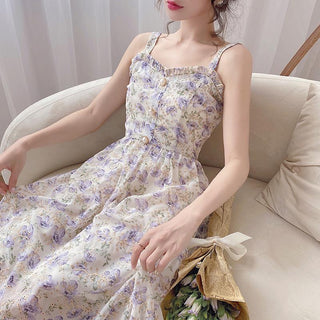 Spaghetti Strap Women French Elegant Vintage Floral Dress sweat ALODIA STORE