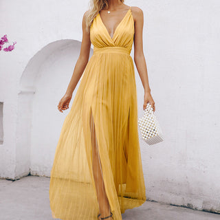 BerryGo Strap striped mesh lace split women dress Sexy deep v neck backless maxi dress Autumn winter long party dress vestidos ALODIA STORE