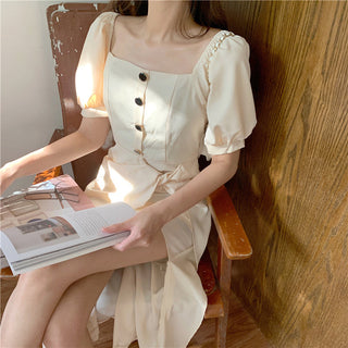 French Elegant Dress Women 2020 Autumn Casual Gothic Square Collar Puff Sleeve Chic Vintage Party Dress One-Piece Dress Korean ALODIA STORE