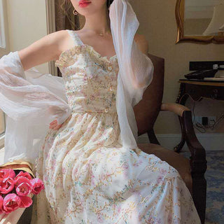 Spaghetti Strap Women French Elegant Vintage Floral Dress sweat ALODIA STORE
