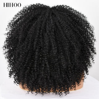 16''Short Hair Afro Kinky Curly Wig With Bangs For Black Women Cosplay Lolita Synthetic Natural Glueless Brown Mixed Blonde Wigs ALODIA STORE