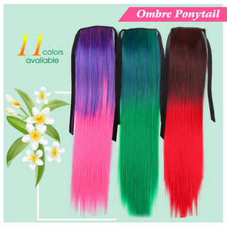 Synthetic Ponytails 20Inch Long Straight  Pony Tail Hair Extensions Drawstring Ponytail Clip In Fake Hair Tail Ombre ALODIA STORE