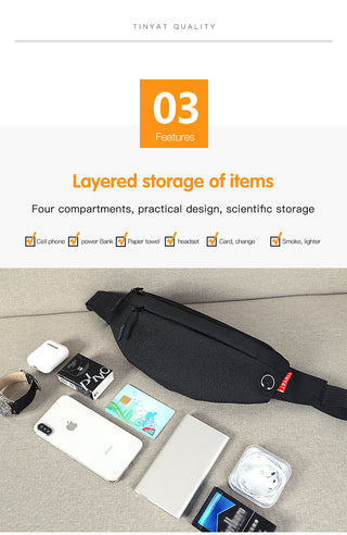 TINYAT Men Waist Bag Pack Purse Casual Large Phone Belt Bag Pouch Women's Canvas Travel Phone Bag Fanny Banana Bag Hip 4 Pockets ALODIA STORE