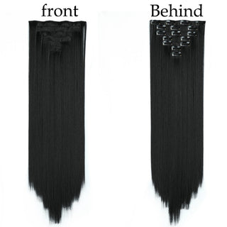 24Inchs 16 Clips in Hair Extensions Long Straight Hairstyle Synthetic Blonde Black Hairpieces Heat Resistant False Hair ALODIA STORE