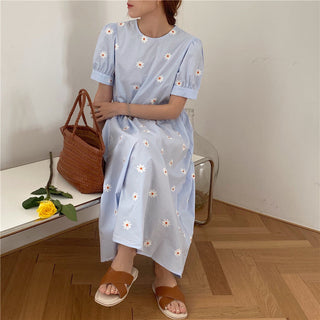 Alien Kitty Vinatge Floral Embroidery Elegant Women Dress 2021 New Summer Korean Style Puff Sleeve Party Long Dresses Vestidos ALODIA STORE