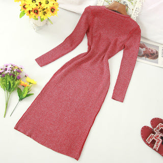 YuooMuoo Ins Fashion Shining V Neck Knitted Dress Women ALODIA STORE