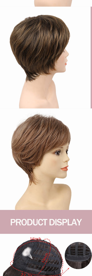 Amir Synthetic Brown Wig Short blonde Wigs Natural Wave Haircut Puffy Straight Hair Wigs for American Africa Women ALODIA STORE
