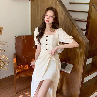French Elegant Dress Women 2020 Autumn Casual Gothic Square Collar Puff Sleeve Chic Vintage Party Dress One-Piece Dress Korean ALODIA STORE