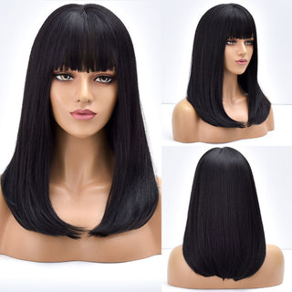 Blonde Ombre Long Straight Gold Synthetic Wig With Bangs For Black White Women Heat Resistant Fiber Daily Hair Cosplay Wigs ALODIA STORE