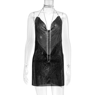 Sexy Backless y2k Metal Party Summer Dress Women Beach Night club Mini slip dress Glitter Sequin ladies Dresses Vestidos HL ALODIA STORE