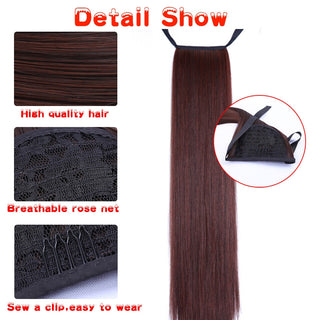 Allaosify Long Straight Clip In Hair Fake Hair Ponytail Hairpiece With Hairpins Synthetic Hair Pony Tail Brown Hair Extensions ALODIA STORE