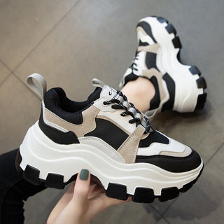 Women Sneakers Fashion Chunky Shoes Thick Sole Female Mesh Lace Up Platform Vulcanize Shoes Casual Footwear White Walking Shoes alodia store