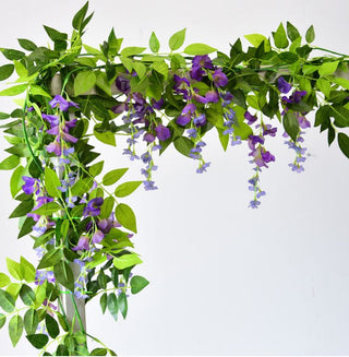 Wisteria Artificial Flower Vine Ivy Leaf Garland Silk Rose Flowers Rattan String Vine Wedding Arch Flower Home Garden Decoration ALODIA STORE