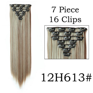 24Inchs 16 Clips in Hair Extensions Long Straight Hairstyle Synthetic Blonde Black Hairpieces Heat Resistant False Hair ALODIA STORE