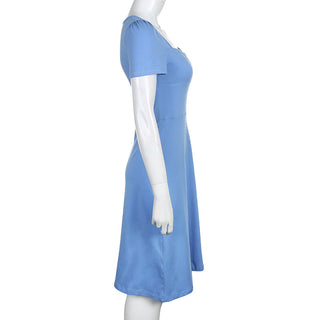 Summer Dress Women Square Collar Ruched Korean ALODIA STORE