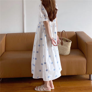 Alien Kitty Vinatge Floral Embroidery Elegant Women Dress 2021 New Summer Korean Style Puff Sleeve Party Long Dresses Vestidos ALODIA STORE