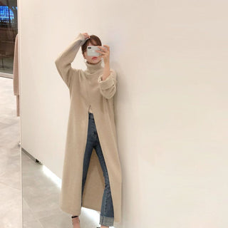 2023 Korean Style Turtleneck Long fall winter Sweater Dress Side split Female Pullover mujer sueteres ALODIA STORE