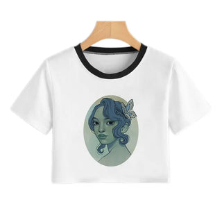 Summer Fashion Harajuku Sexy Tank Crop Top White Femme Clothes Women Cute Flower Season Girl Printed Croptop Short Sleeve ALODIA STORE