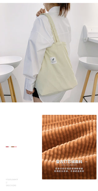 MABULA High Quality Casual Corduroy Tote Bag Environmental Soft  Shopping Bags Autumn Foldable Storage Grocery Handbag for Women ALODIA STORE