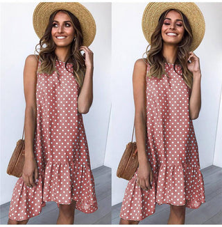Summer dress Polka Dot Sleeveless Beach Mini Dress ALODIA STORE