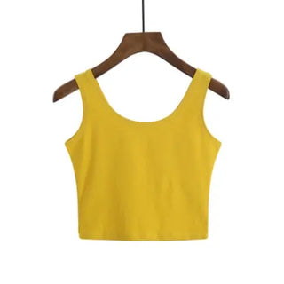 Summer Slim Solid Color Short Top Sexy Sleeveless U Croptops Women Tank Tops White Cotton Tops Vest For Ladies ALODIA STORE