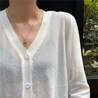 Cardigan Women Korean Long Sleeve Cardigan Summer Cropped Cardigan Knitted V-Neck Thin Ice Silk Sweaters Sunscreen Shirt Tops ALODIA STORE