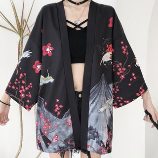 Haori Yukata Men Korean Samurai Japanese Kimono Traditional Clothing Vintage Crane Anime Kimono Beach Girls Cosplay Dress Shirts ALODIA STORE