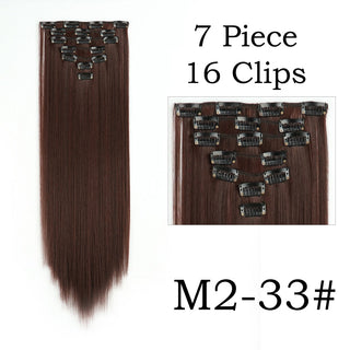 24Inchs 16 Clips in Hair Extensions Long Straight Hairstyle Synthetic Blonde Black Hairpieces Heat Resistant False Hair ALODIA STORE