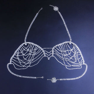 Stonefans Sexy Body Chain Rhinestone Bra and Panties Sets for Women Bling Crsytal Mesh Body Chain Bikini Bra Lingerie Jewelry ALODIA STORE