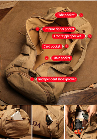 Male Large Capacity Canvas Travel Bags Men Fitness Sports Training Handbag With Shoes Pocket Black Khaki Shoulder Bag XA32M ALODIA STORE