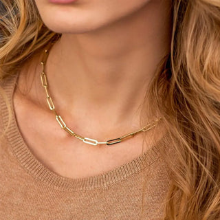 eManco Hot Fashion Paperclip Link Chain Women Necklace Stainless Steel Gold Color Chain Necklace For Women Men Jewelry Gift ALODIA STORE