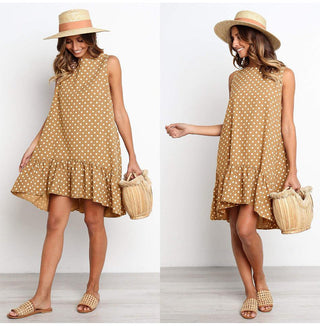 Summer dress Polka Dot Sleeveless Beach Mini Dress ALODIA STORE